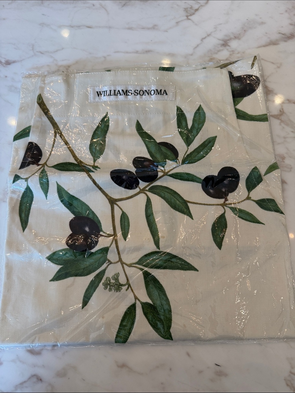 NWT Williams Sonoma Olive Branch Canvas Apron in White and Green